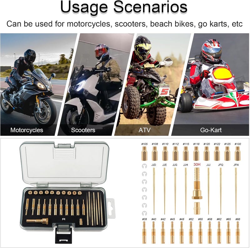 Windance 30pcs Carburetor Main Slow Jet Injection Nozzle Emulsion Tube Nozzle Holder Kit Fit for CVK PWK PWM/PE 26/28, Brass Nozzles Modified Kit (30 Hole) - Image 4